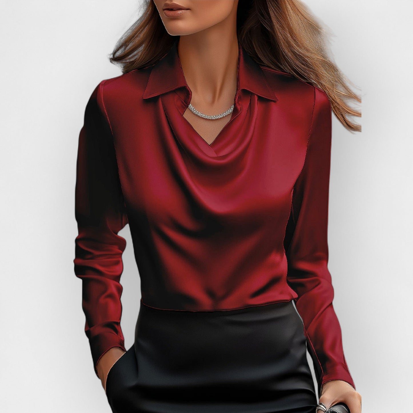 Elena – Satinbluse mit Wasserfallausschnitt Damen