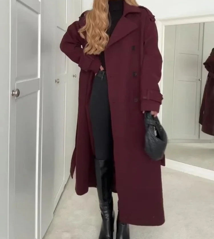 Claudine - Damen Trenchcoat mit Bindegürtel und Doppelreiher-Design