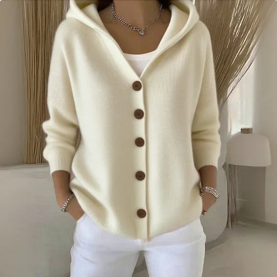 Emma - Damen Strickjacke mit Kapuze und Knöpfen