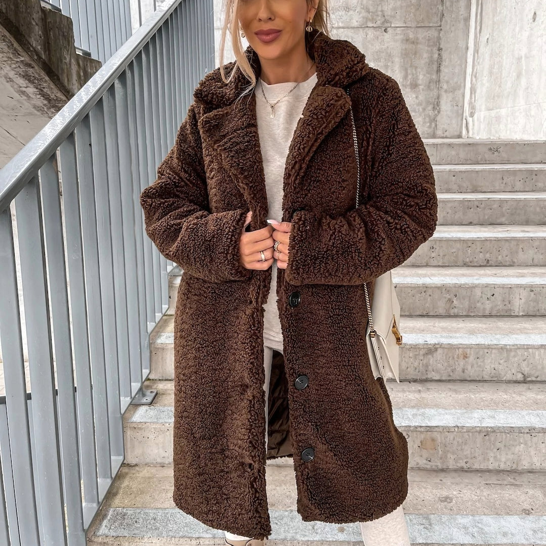 Isabelle - Damen Teddyfellmantel mit Reverskragen Herbst Winter
