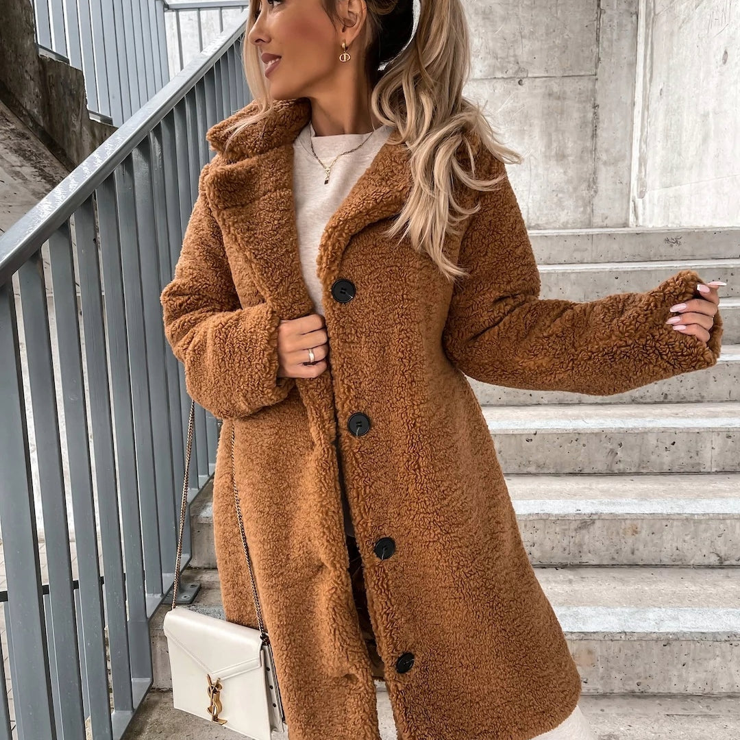 Isabelle - Damen Teddyfellmantel mit Reverskragen Herbst Winter