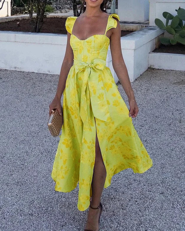 Sofia - Damen Sommerkleid mit Schleife und Rüschenärmeln