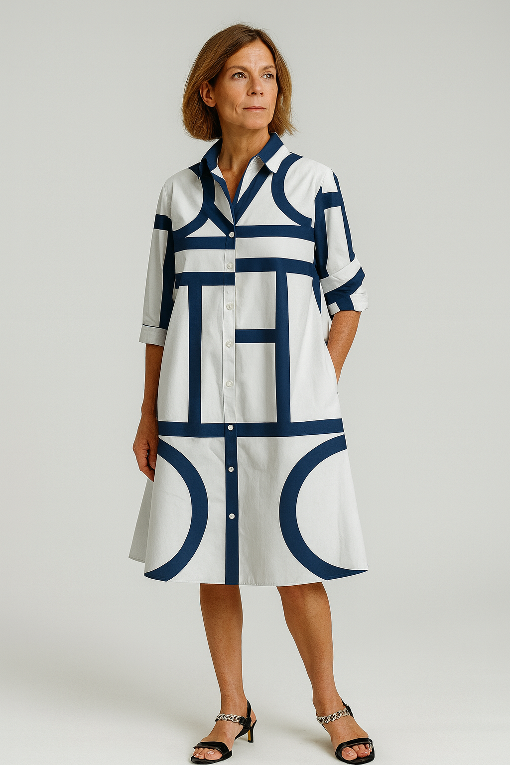 Helena - Damen Hemdblusenkleid mit grafischem Muster