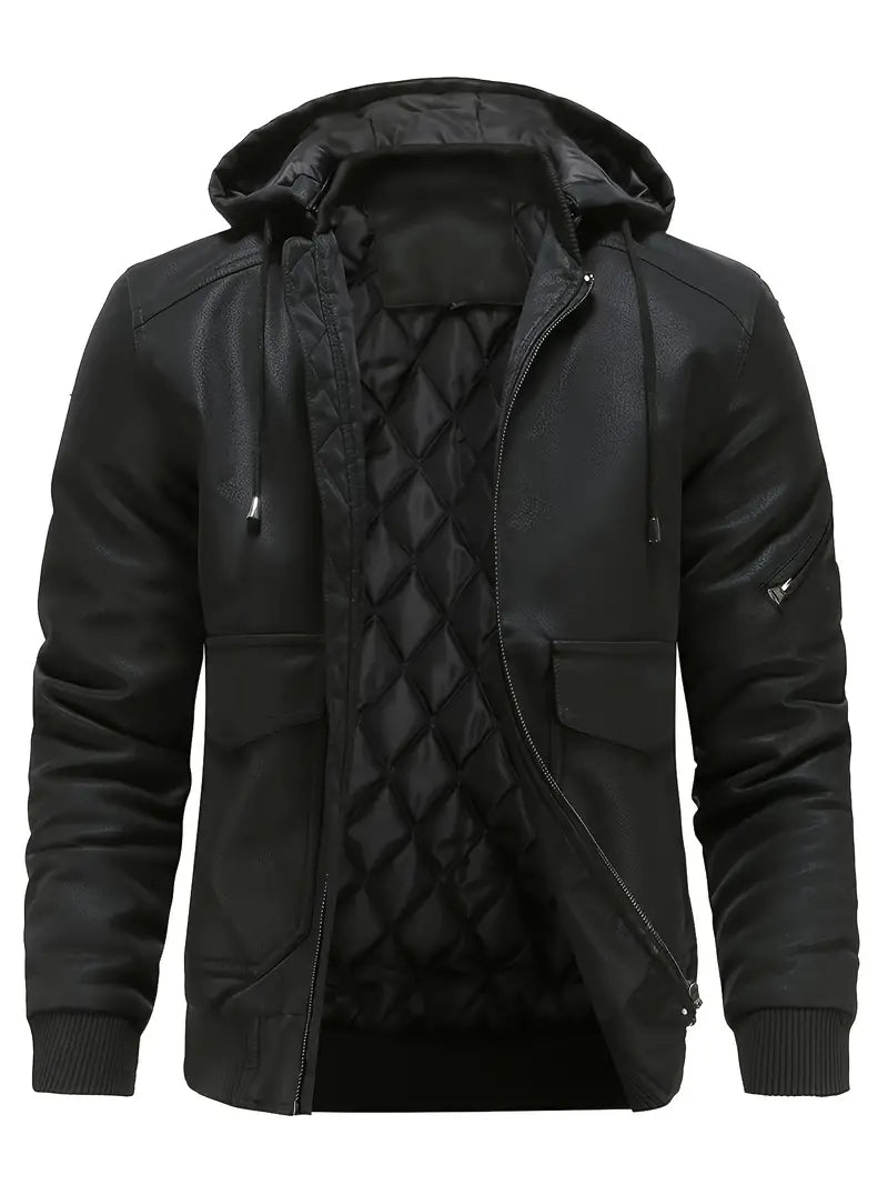 Dario – Herren Lederjacke mit Kapuze und warmem Innenfutter