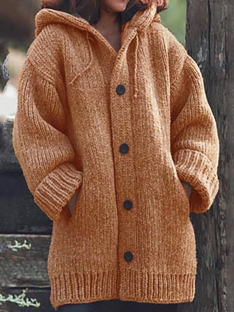 Marla – Damen Strickjacke mit Kapuze und Knopfleiste Winter Warm