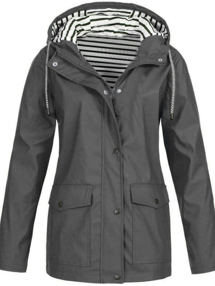 Klara – Regenjacke Damen mit Gestreiftem Innenfutter und Kapuze