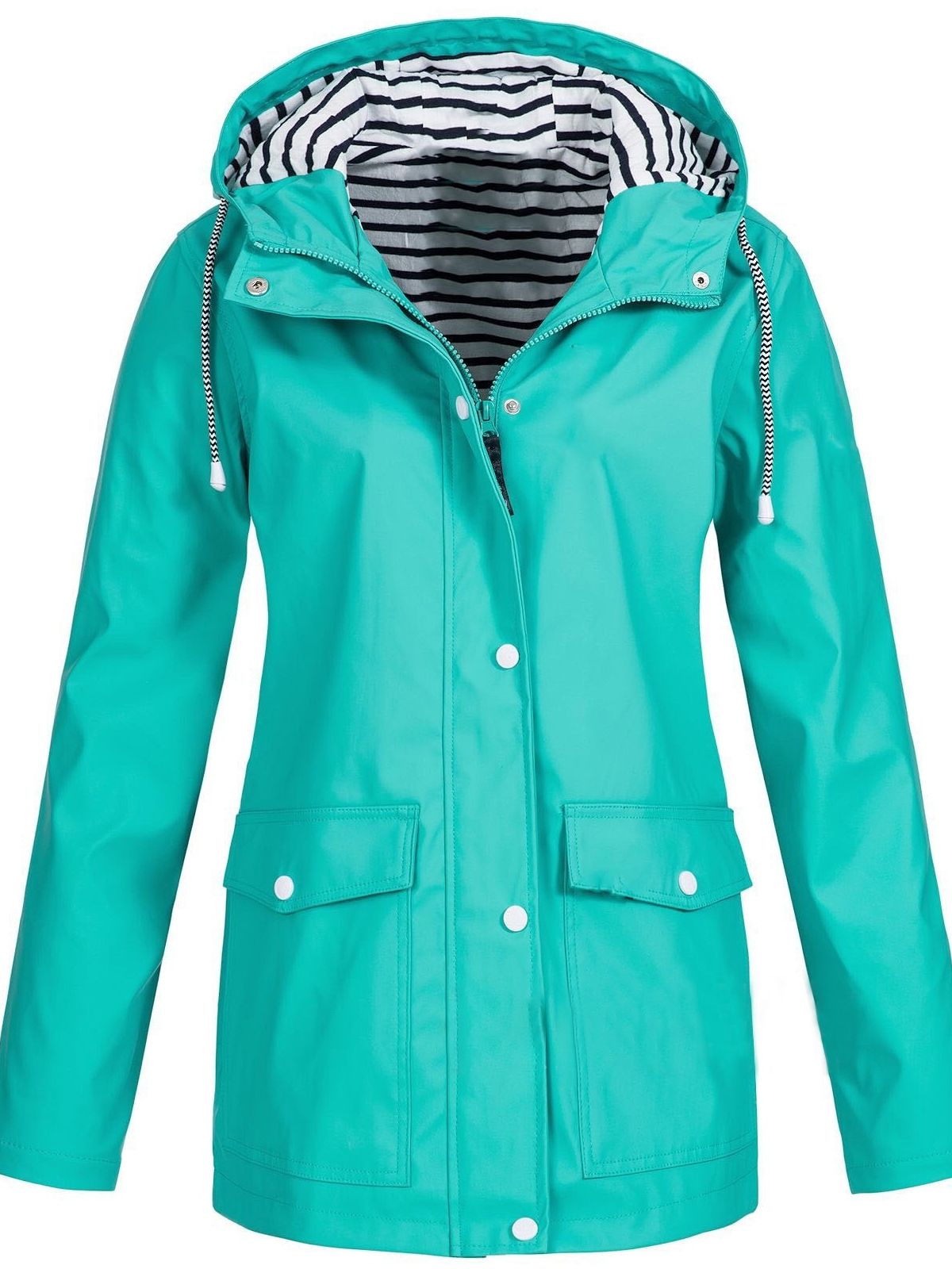 Klara – Regenjacke Damen mit Gestreiftem Innenfutter und Kapuze