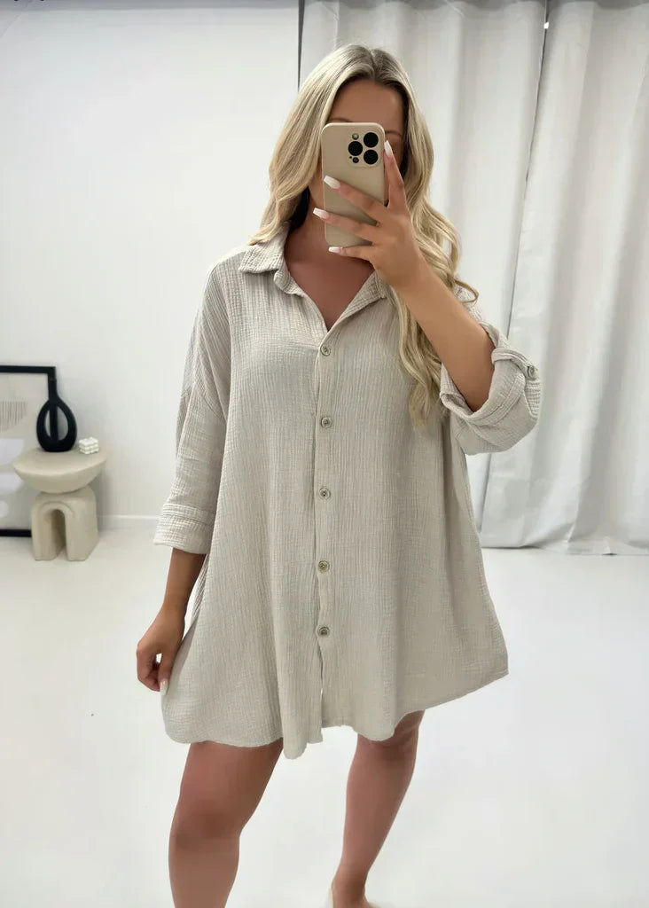 Clara - Damen Baumwolle Hemdkleid mit Knopfleiste