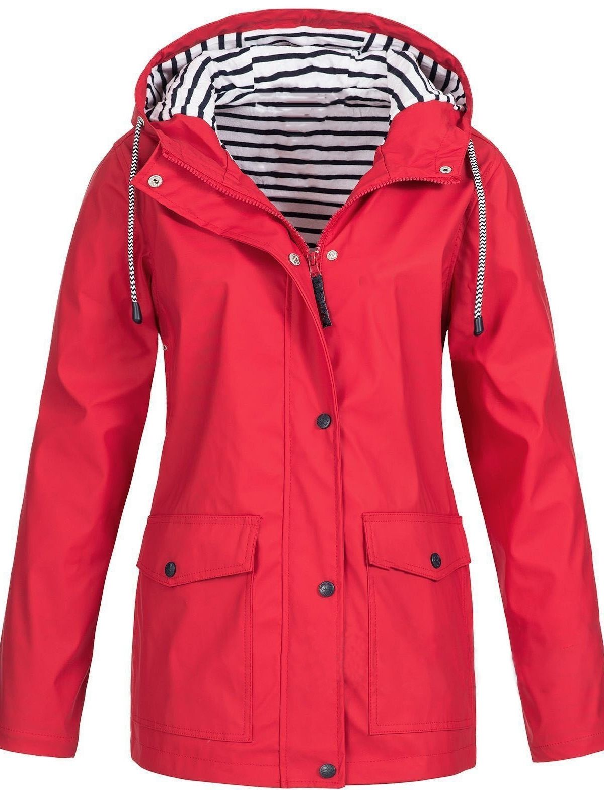 Klara – Regenjacke Damen mit Gestreiftem Innenfutter und Kapuze