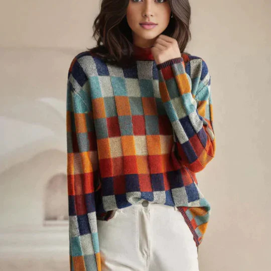 Clara – Kariertes Strickoberteil Damen