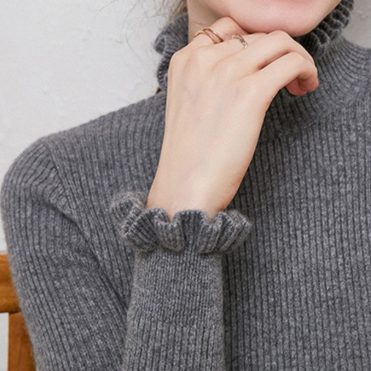 Amelie - Damen Strickpullover Slim Fit mit Rüschenkragen
