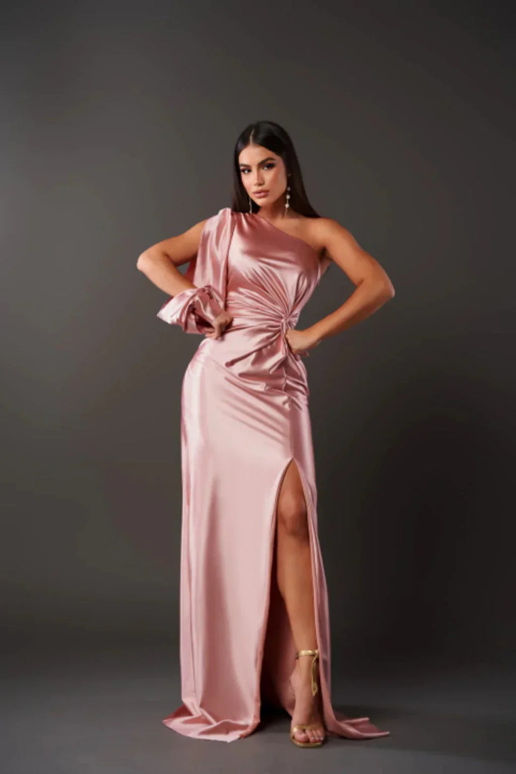 Valeria - Damen Abendkleid One-Shoulder mit Drapierung und Schlitz