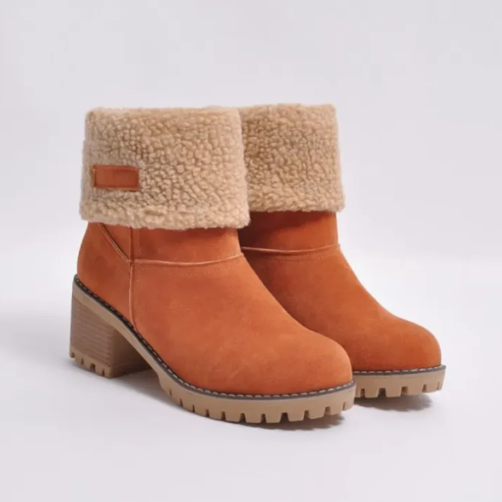 Nora - Damen Winterstiefelette mit Kunstfell und Blockabsatz