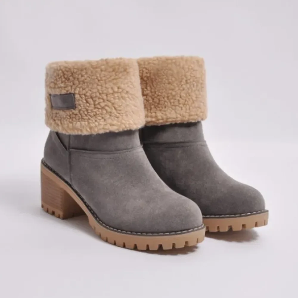 Nora - Damen Winterstiefelette mit Kunstfell und Blockabsatz