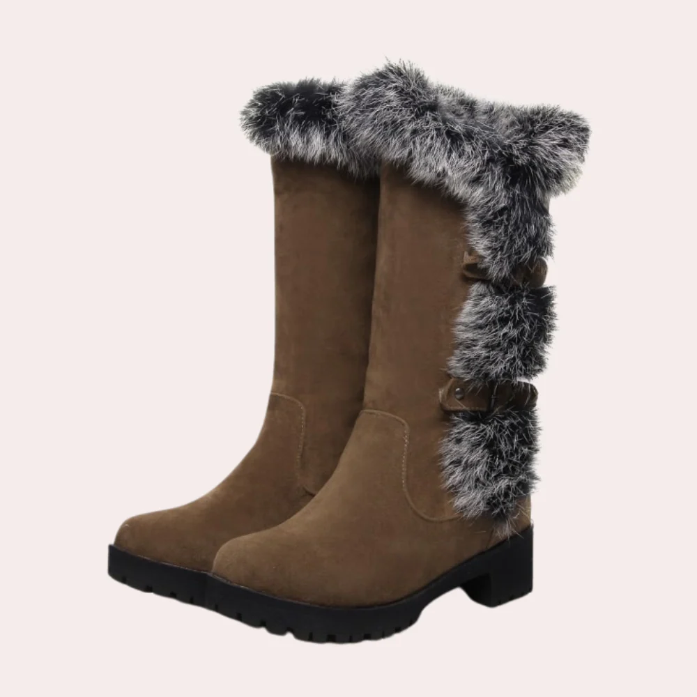 Mila - Damen Winterstiefel mit Kunstfellbesatz und Blockabsatz