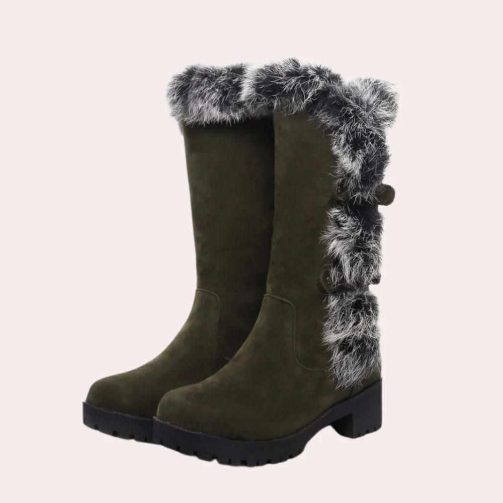 Mila - Damen Winterstiefel mit Kunstfellbesatz und Blockabsatz