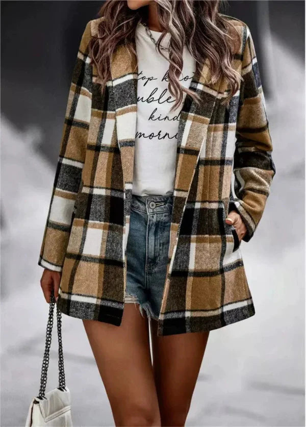 Liora – Damen baumwoll Karierte Jacke mit langen Ärmeln