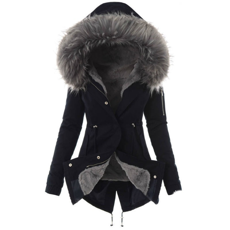 Maya - Damen Winterjacke mit Kapuze und Kunstfellkragen
