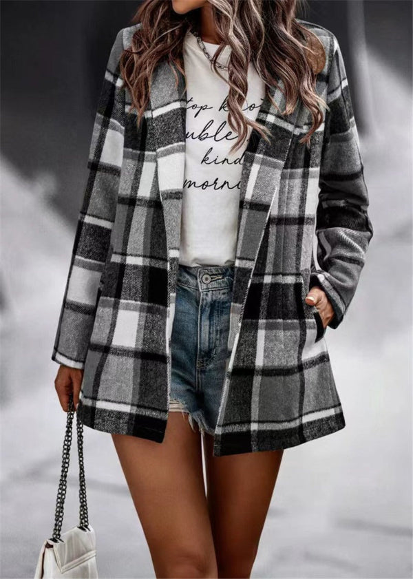 Liora – Damen baumwoll Karierte Jacke mit langen Ärmeln