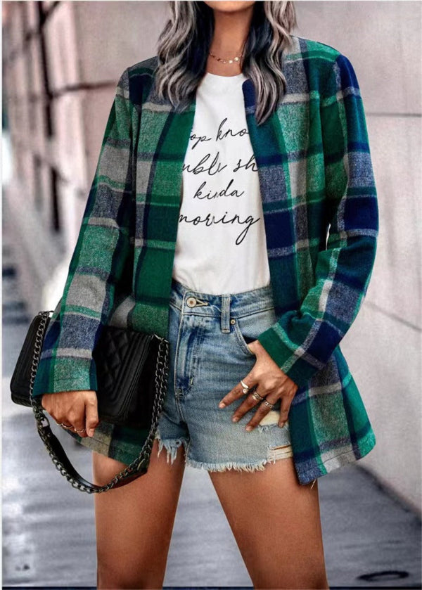 Liora – Damen baumwoll Karierte Jacke mit langen Ärmeln