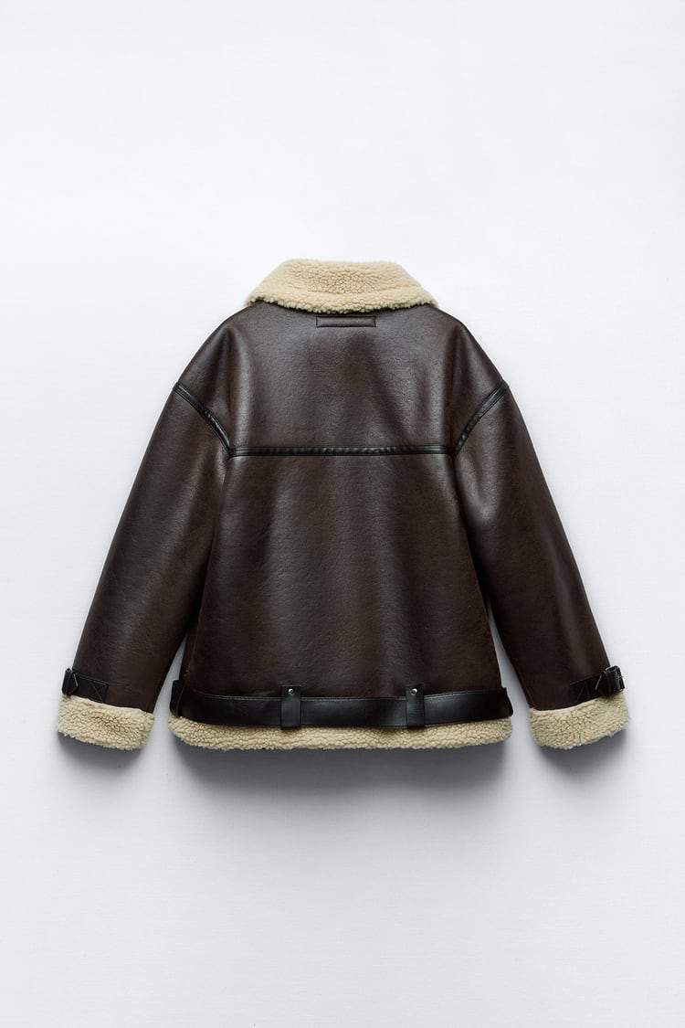 Elena - Winterjacke Damen Lammfelloptik Leder Bikerjacke