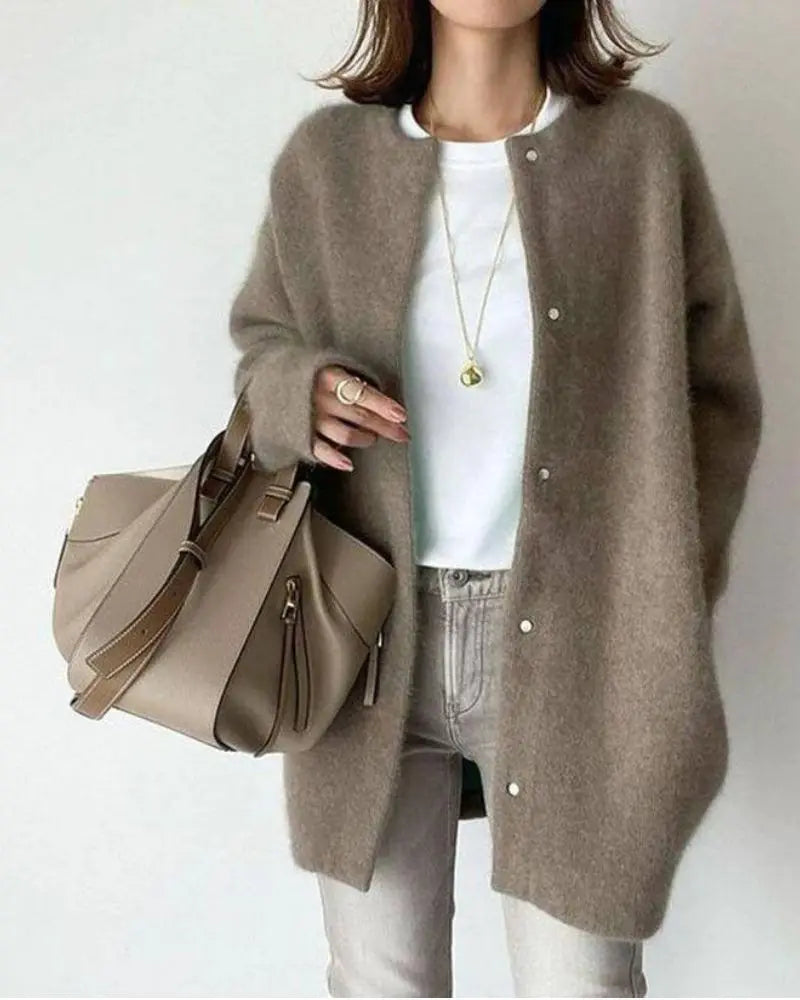 Sofia - Damen wolle Strickjacke Lang warm Oversize