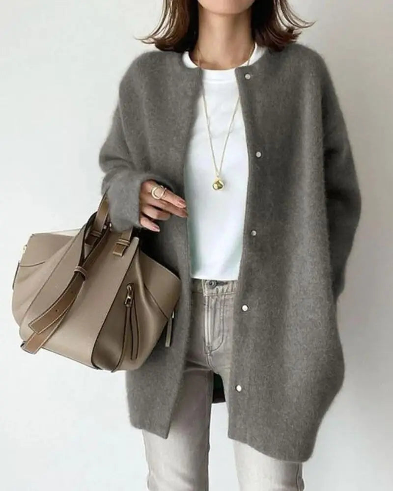 Sofia - Damen wolle Strickjacke Lang warm Oversize