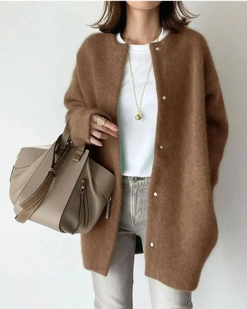 Sofia - Damen wolle Strickjacke Lang warm Oversize