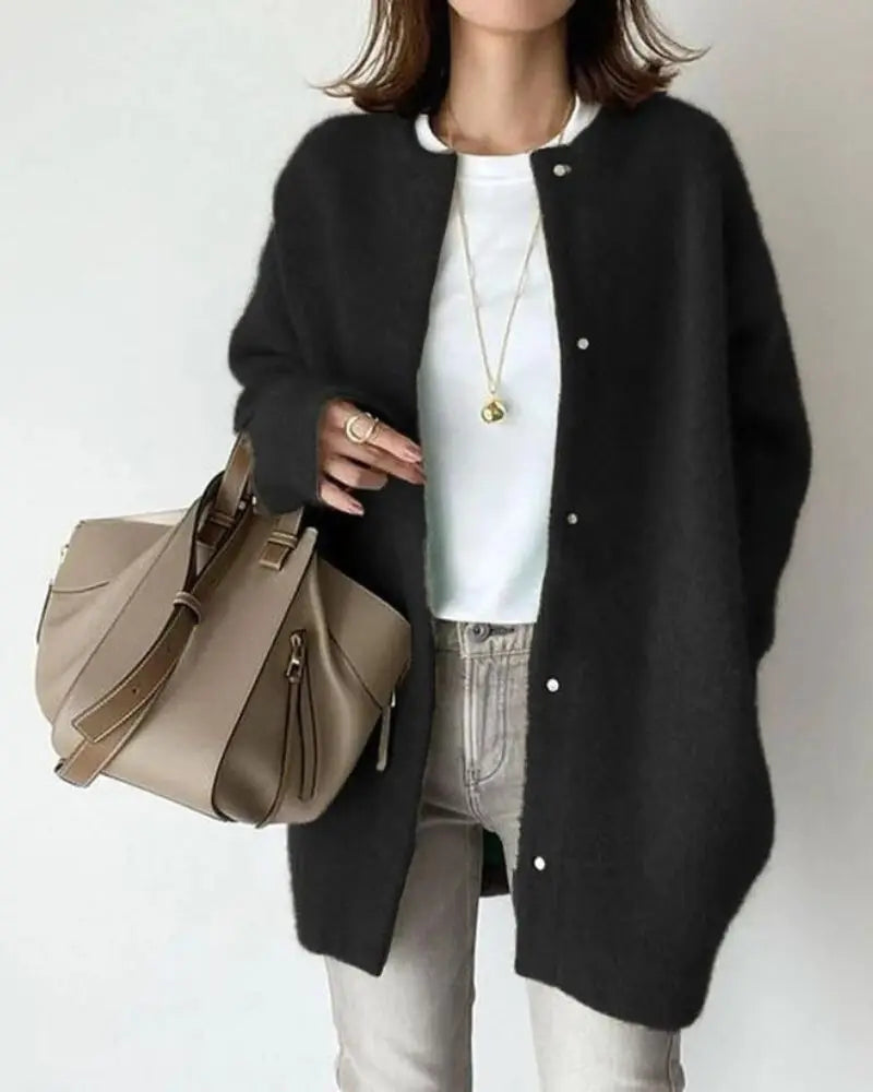 Sofia - Damen wolle Strickjacke Lang warm Oversize