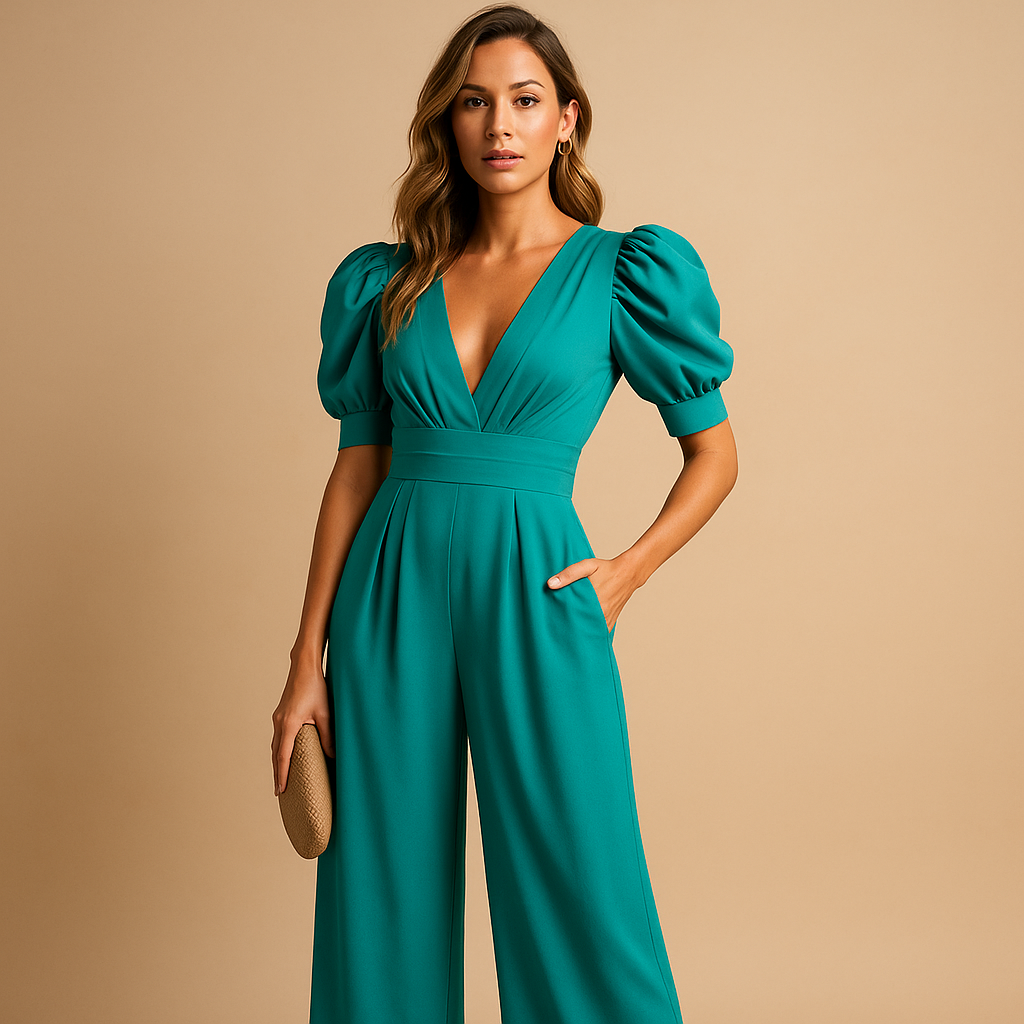 Elena - Damen Jumpsuit mit Puffärmeln tailliert