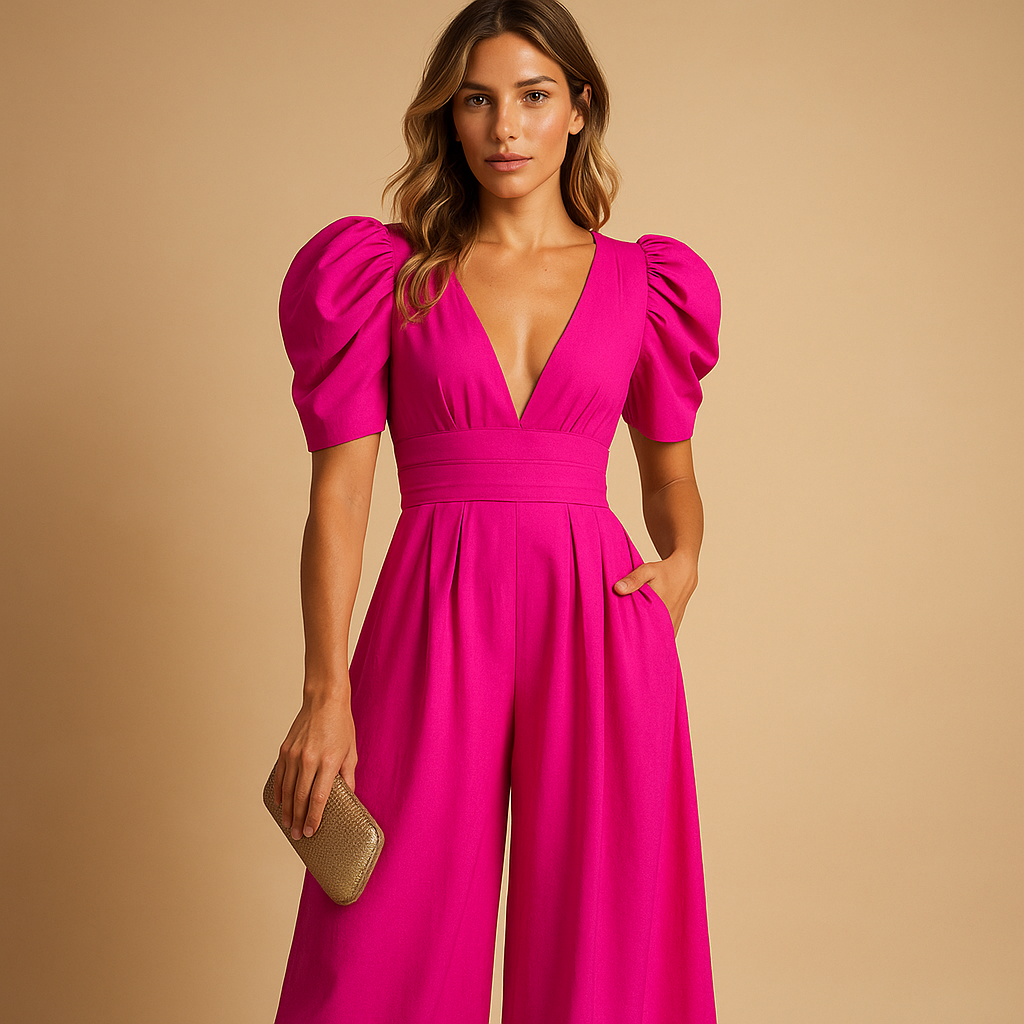 Elena - Damen Jumpsuit mit Puffärmeln tailliert