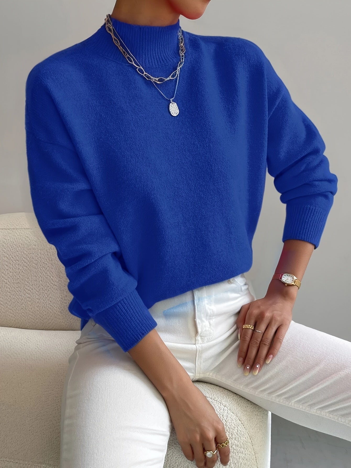 Clara - Damen Strickpullover mit Stehkragen