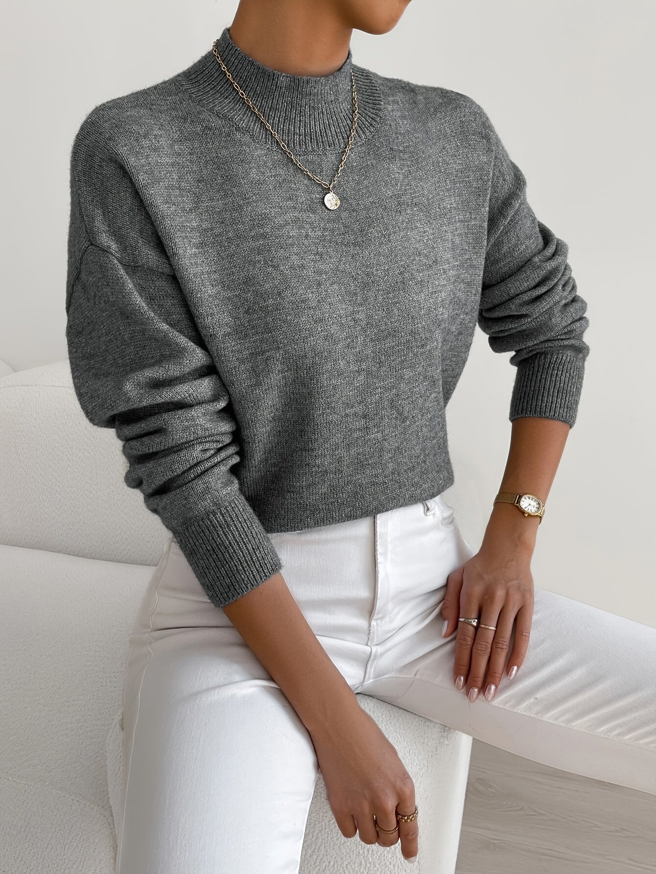 Clara - Damen Strickpullover mit Stehkragen