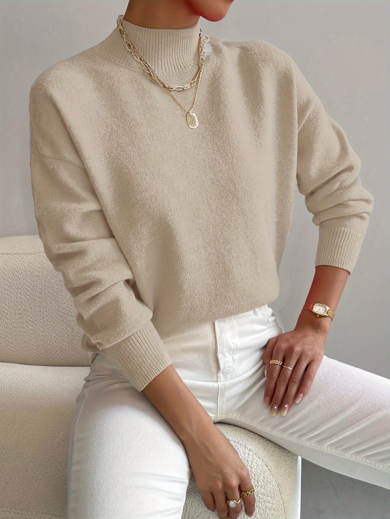 Clara - Damen Strickpullover mit Stehkragen