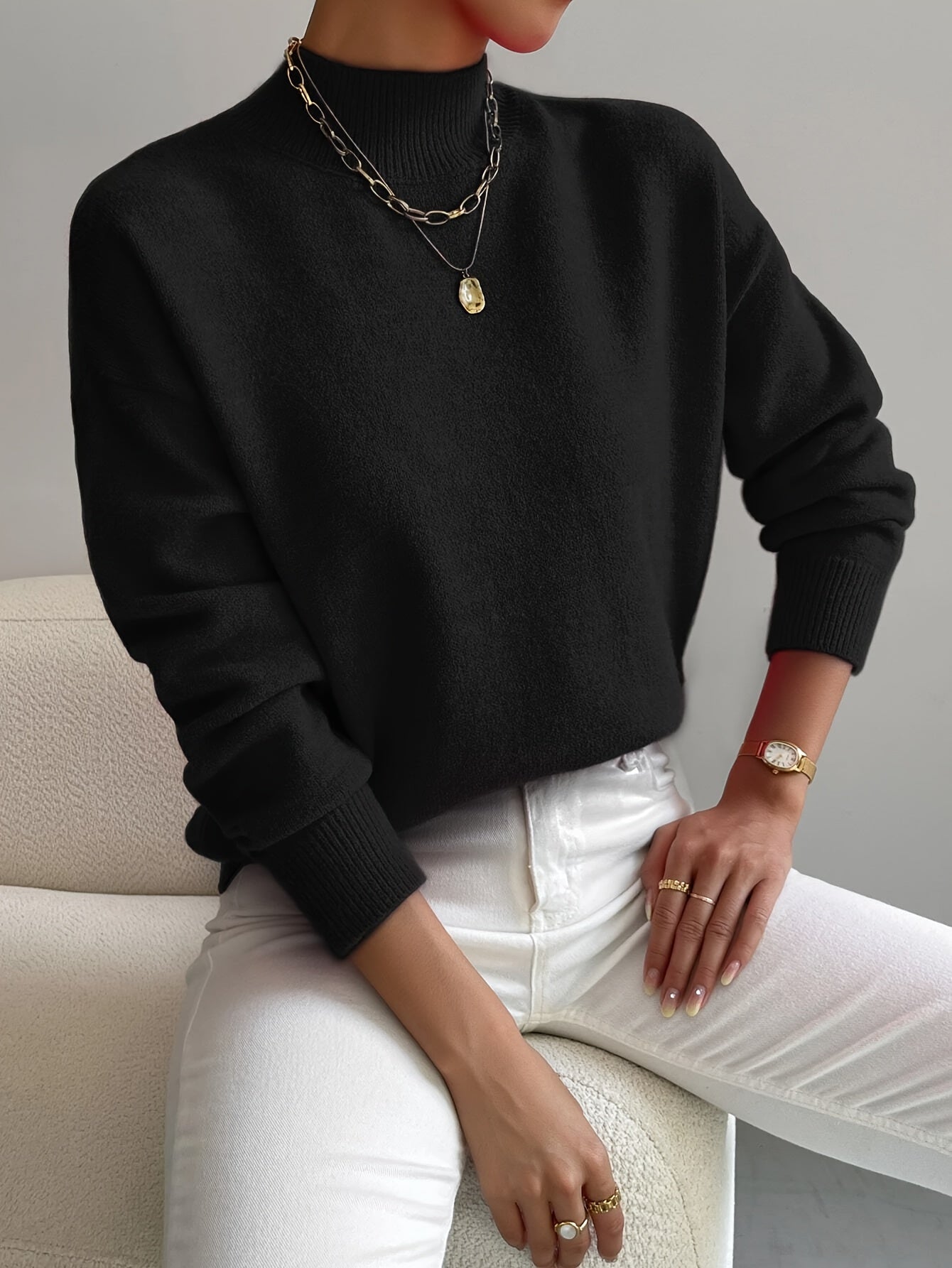 Clara - Damen Strickpullover mit Stehkragen