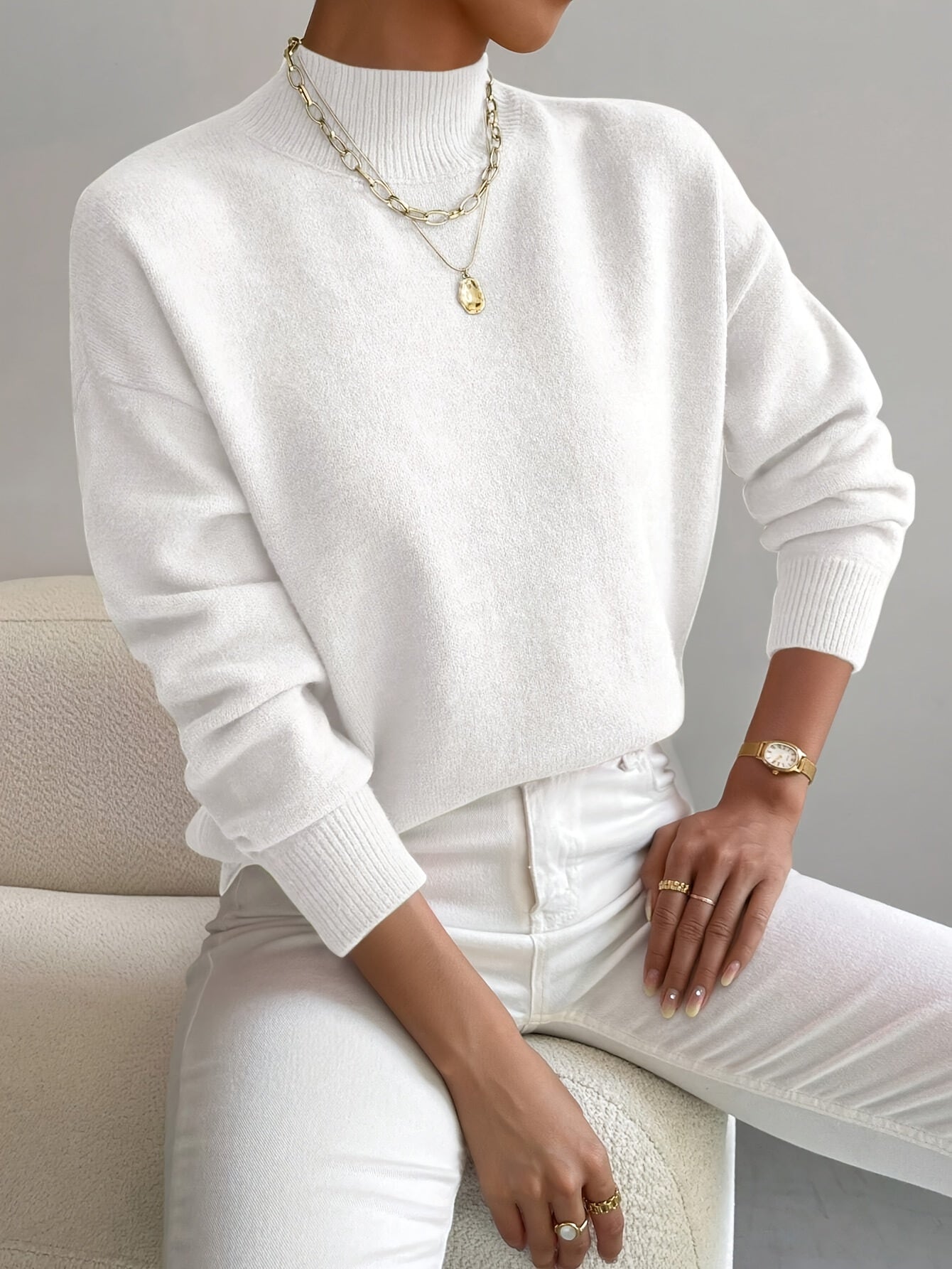Clara - Damen Strickpullover mit Stehkragen