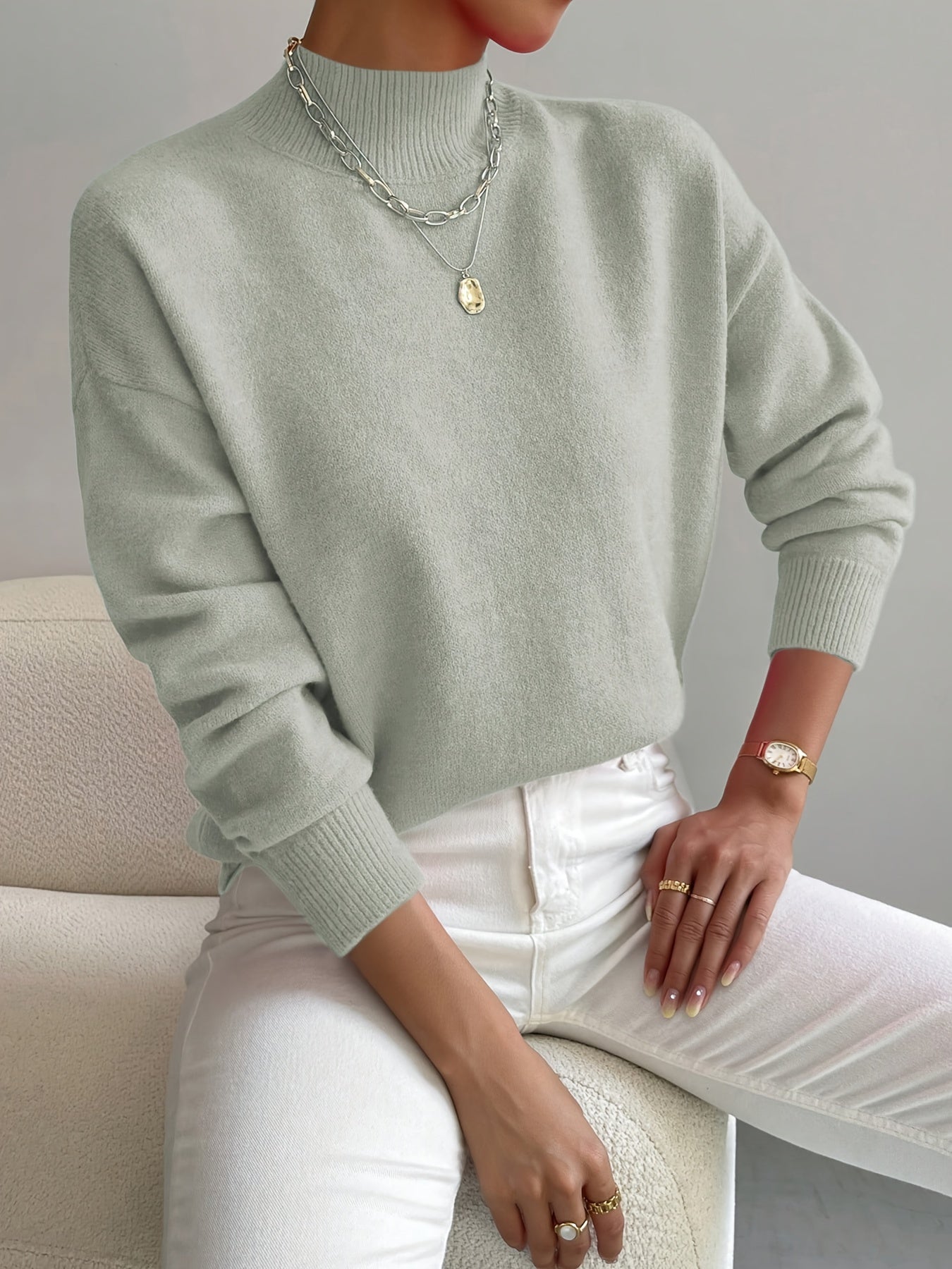 Clara - Damen Strickpullover mit Stehkragen