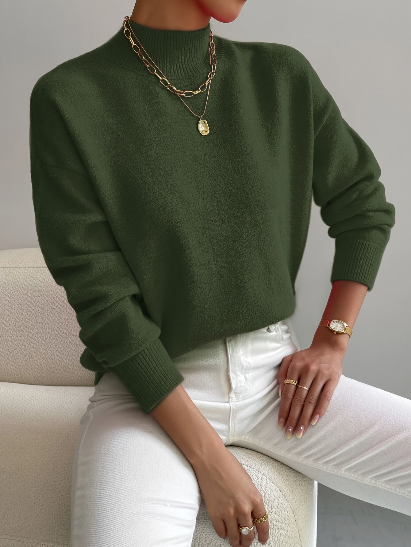 Clara - Damen Strickpullover mit Stehkragen