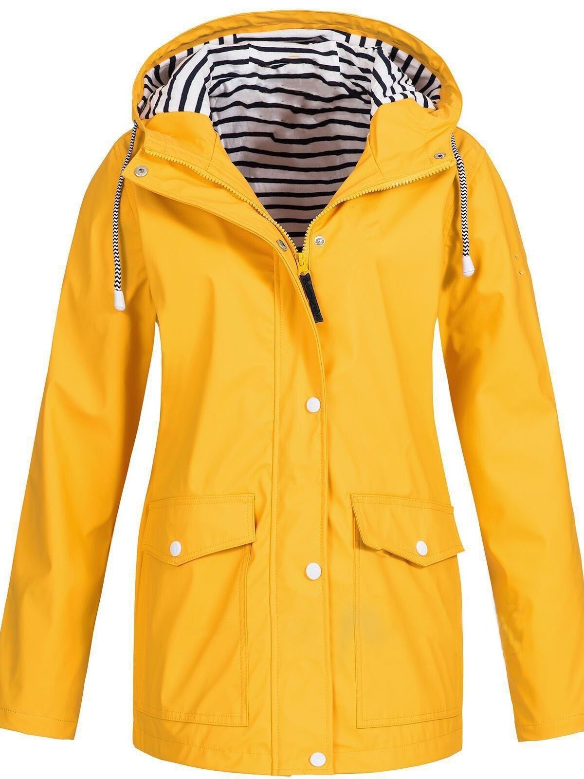 Klara – Regenjacke Damen mit Gestreiftem Innenfutter und Kapuze