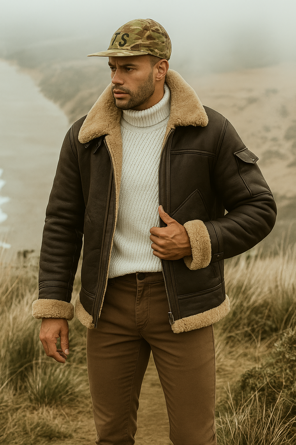 Leon – Herren Lammfelljacke mit Shearling-Kragen