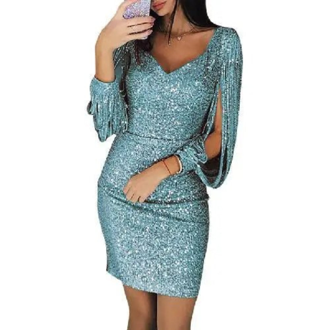 Celina - Damen Minikleid glitzernd mit V-Ausschnitt