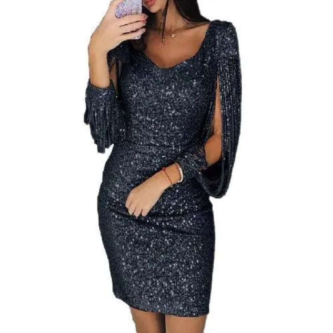 Celina - Damen Minikleid glitzernd mit V-Ausschnitt