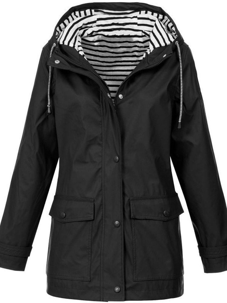 Klara – Regenjacke Damen mit Gestreiftem Innenfutter und Kapuze