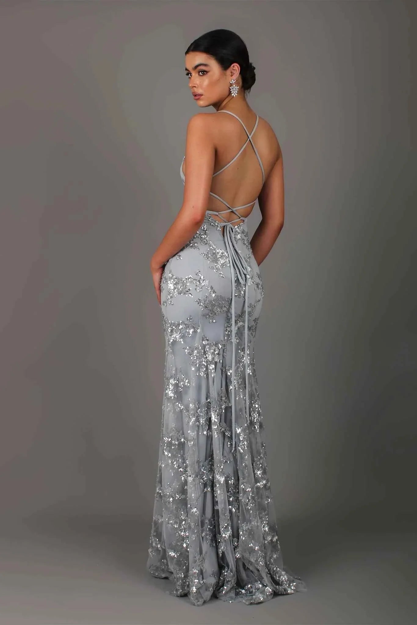 Isabella – Damen Abendkleid lang mit Pailletten und V-Ausschnitt