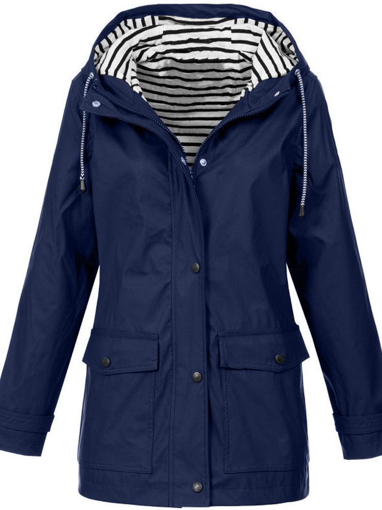 Klara – Regenjacke Damen mit Gestreiftem Innenfutter und Kapuze