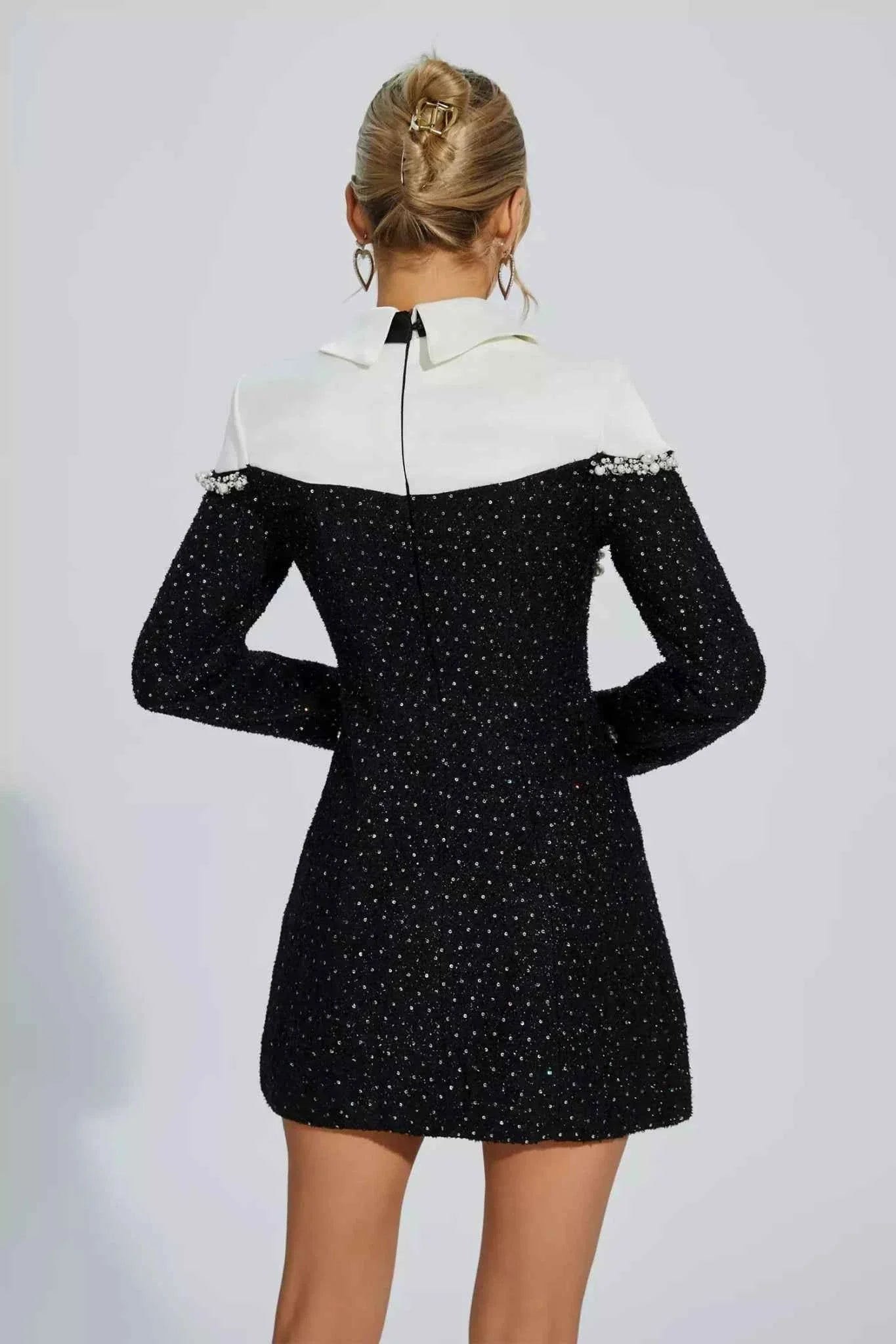 Diana - Elegantes Damen-Minikleid mit Kragen, langen Ärmeln