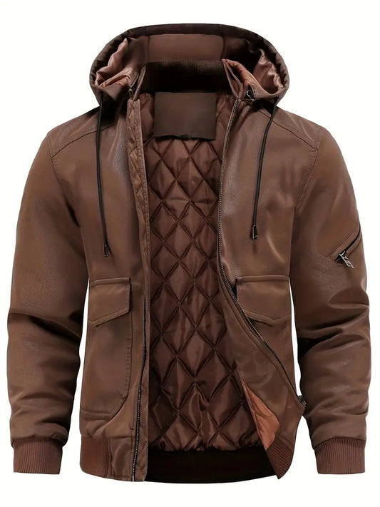Dario – Herren Lederjacke mit Kapuze und warmem Innenfutter