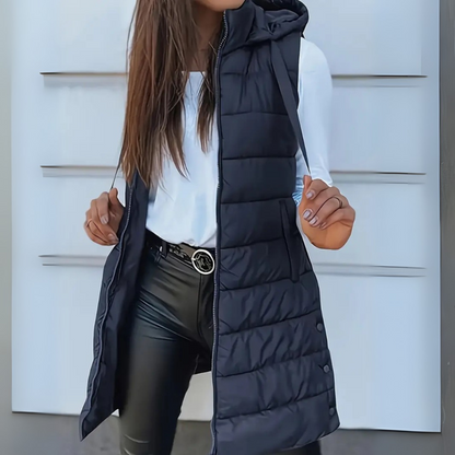 Sara – Women's quilted vest with hood and modern cut