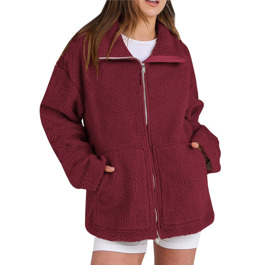 Amira – Damen Teddyjacke mit Reißverschluss und lockerer Passform