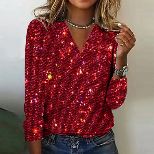 Alina – Glitzernder V-Ausschnitt Damenpullover